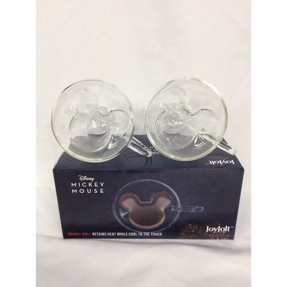 NEW 2pc Set JoyJolt Disney Mickey Mouse Insulated Double Wall Glass Cups 5.4 oz - Picture 1 of 5